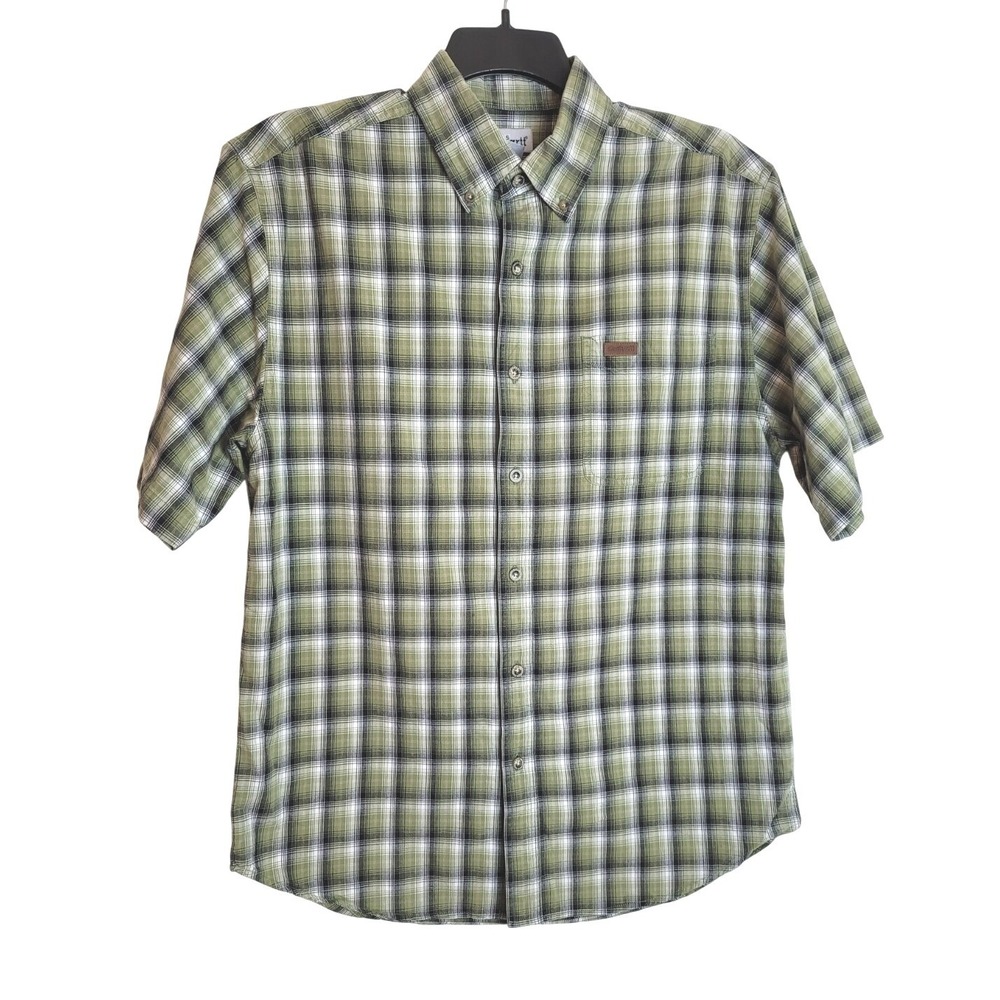 Carhartt Mens Green Black Plaid Short Sleeve Button Down Shirt Large Workwear